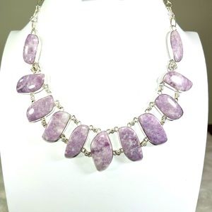 Lepidolite 925 Large Gemstone Necklace & Earrings